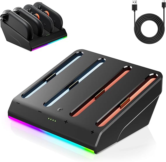 Magnetic Charging Dock for Nintend0 Switch 2 Joycon, Fast Charger Station | 4-in-1 Magnetic Charging: Simultaneously charge 4 Switch 2 Joycons with magnetic snap-on design for easy placement