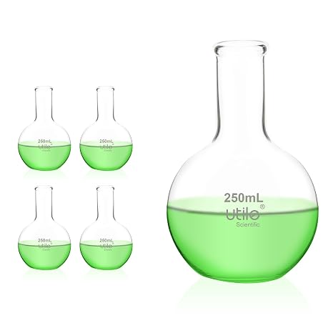 Utile 4pcs 250ml Glass Flasks, Flat Bottom Flasks, Narrow Mouth Glass Flasks,Lab Boiling Flasks with Printed Graduation for Lab Science 4012.0250.4