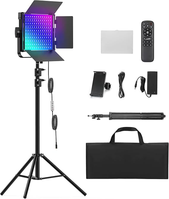 RGB Photography Video Lighting Kit, 50W Bi-Color Energy-Saving LED Video Studio Lights with 2300k~8500k Dimmable CRI 97+ for Filming Camera Photo Recording Stage Shooting Streaming YouTube TikTok