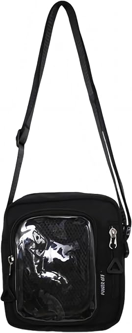 ita small black crossbody bag for women, pin display kawaii kpop purses with lots of pockets, cute nylon casual lightweight cross body bags ladies gifts