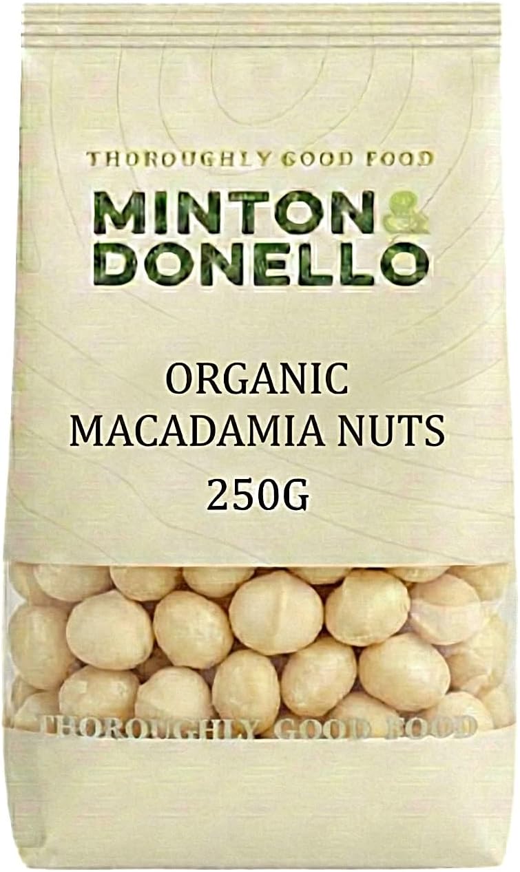 Minton &amp; Donello Organic Whole Macadamia Nuts 250g - Rich Buttery Taste, A Healthy Snack, Good Source of Healthy Fats, Versatile Ingredient, Use For Baking, Cooking or Snacking
