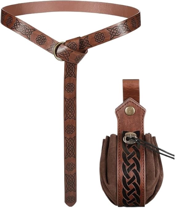 Viking Belt Men 2pcs 4pcs Medieval Knight Retro Leather Belt, Purse Fanny Pack Key Ring Set