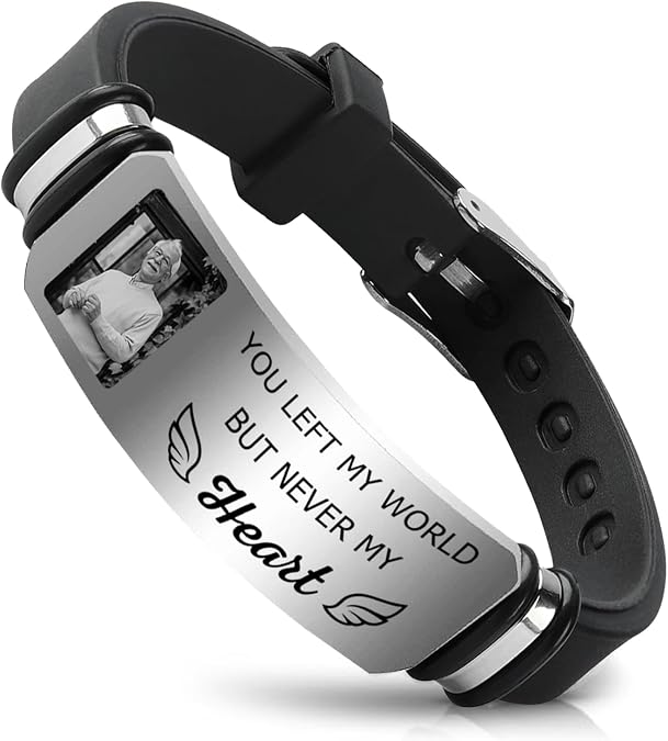 ubjva Picture Bracelet Personalized Photo Custom Memorial Bracelet for Loss Loved One Silicone Bracelets Sympathy Gift