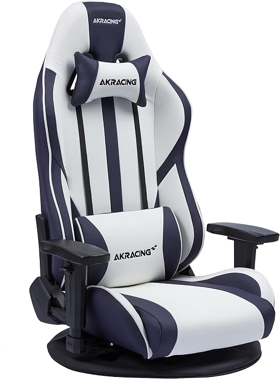 (Akracing) Racing Gaming Floor Chair, White, V2, Heavy Duty PU Leather, 180 Reclining, Home, Remote, Large