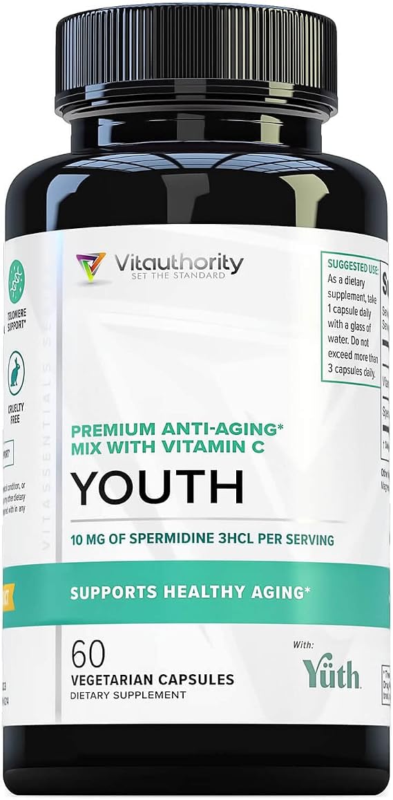 Enhanced Absorption Pure Spermidine Supplement - 99% Standardized Spermidine 3HCL Anti Aging Supplement for Women and Mens Longevity Brain Telomere Heart Cell and Skin Support - 60 Servings