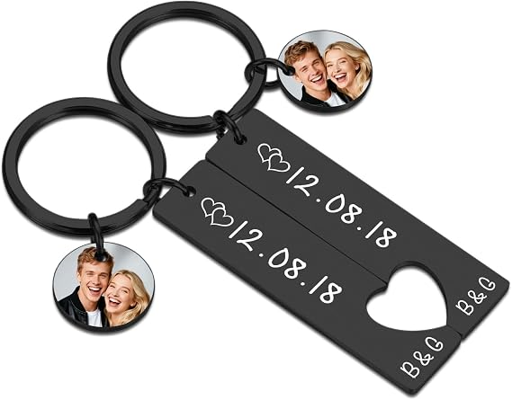Eunigem Personalized Couple Keychain,2 Pcs Matching Keychains,Valentines Anniversary Wedding Gifts for Boyfriend,Girlfriend