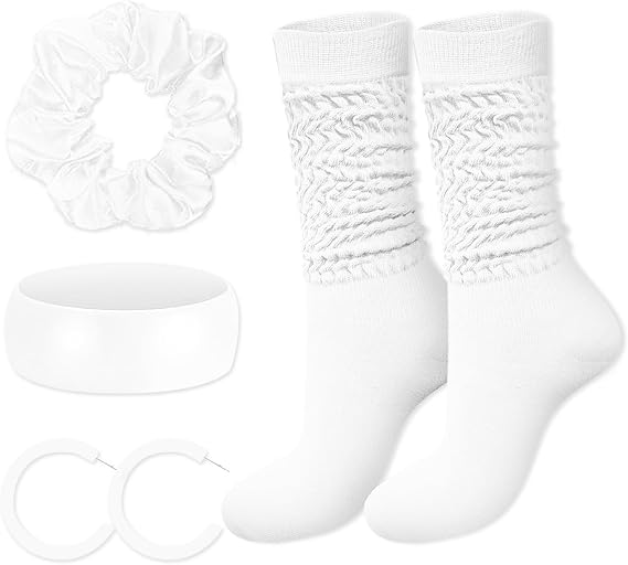 4Pcs 80s 90s Accessories for Women Neon Slouch Scrunch Socks 80s Leg Warmers Heavy Soft Extra Long Scrunchy Socks