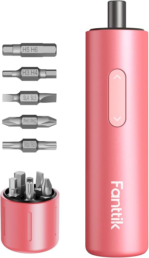 Fanttik S1 Capsule Cordless Screwdriver, Electric Screwdriver(Pink) | Max 5 N.m, 320 RPM Motor, 5 Pcs Double-Ended Bits, Compact Design, LED Light, 1/4''Hex, Idea Tool for Furniture, Appliances