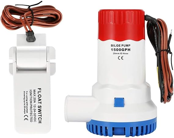 12V 1500 GPH Bilge Pump with Float Switch, 1 Pack