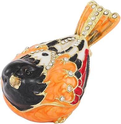 Mini Orange Bird Shape Trinket Box Hinge Hand-Painted Small Jewelry Ring Holder Boxes Enamel Animals Craft Christmas Gift for Women