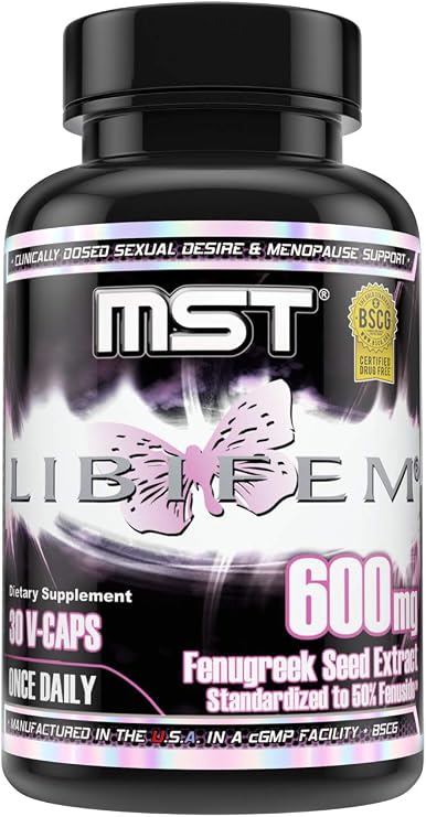 MST Libifem, Fenugreek Seed Extract Capsules, Boost Desire, Libido, Arousal and Satisfaction Plus Menopause Health Support, Supplement for Women, 30 Count, BSCG Certified Drug Free.