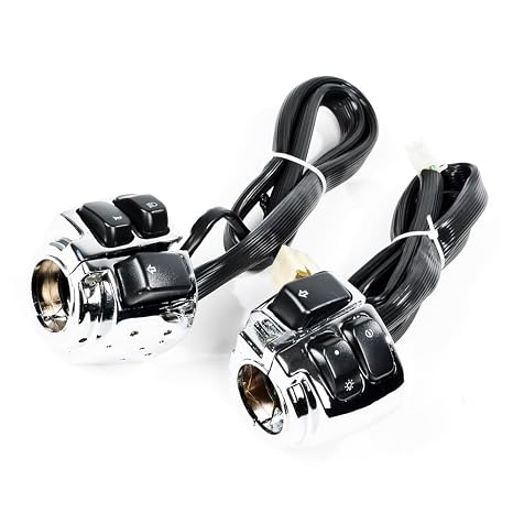 1" 25mm Motorcycle Handlebar Switch Controls Turn Signal High/Low Beam Headlight Horn Button with Harness for 1996-2012 Harley Softail Dyna Sportster DC 12V - 1 Pair Chrome