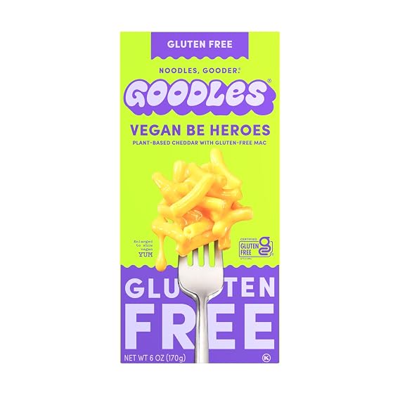 GOODLES Gluten-Free Vegan Be Heroes Mac and Cheese 1-pack, 6oz - 11g Protein & 4g Fiber per serving and 21 Nutrients from Plants | Certified Gluten Free