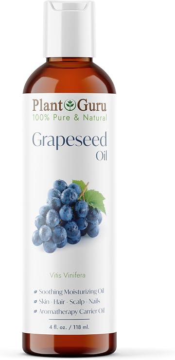 Grapeseed Oil 4 oz. Cold Pressed 100% Pure Natural Carrier for Skin, Body, Face, and Hair Growth Moisturizer. Great for Creams, Lotions, Lip Balm and Soap Making.