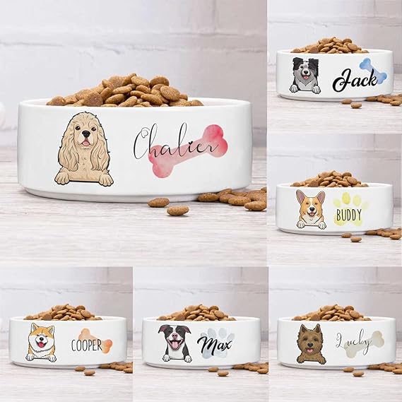 Personalized Dog Bowl for Small Size Dogs - Custom 5'' Round 2" Tall Cute Ceramic Dog Food & Water Bowl, Small & Medium Pet Dish for Wet Food, Customized Name & Breeds Feeding Puppy Kitten Gift