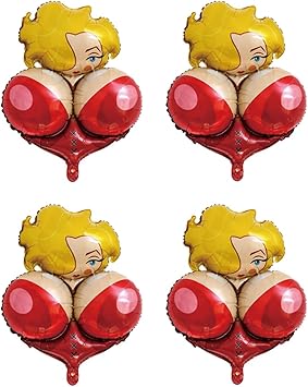 4PCS Adult Erotic Bachelorette Girl With Big Breasts Balloon Prank Trick Funny Balloon, For Bridal Shower Birthday Single Boys Girls Party Funny Decoration