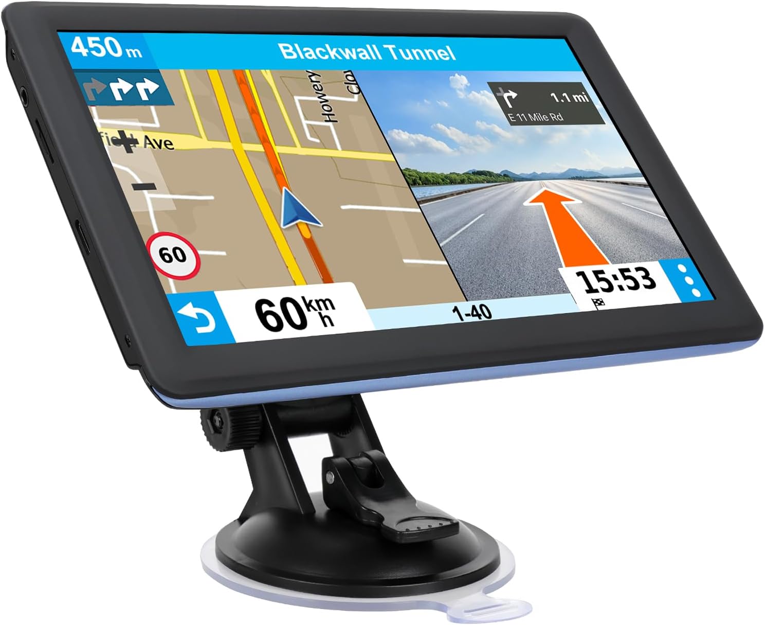 GPS Navigator for Car Truck RV, Latest 2025 Map, 7 inch Touch Screen Real Voice Spoken Turn-by-Turn Direction Reminding Navigation System for Cars, Vehicle GPS with Speed and Red Light Warning Blue