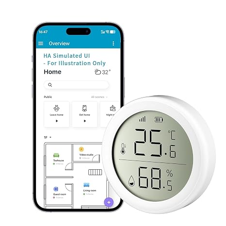 Temperature and Humidity Sensor, Require Zigbee Hub, Wireless Smart Thermometer Hygrometer, Remote Monitoring and Smart Home Automation, Compatible with Home Assistant, Alexa