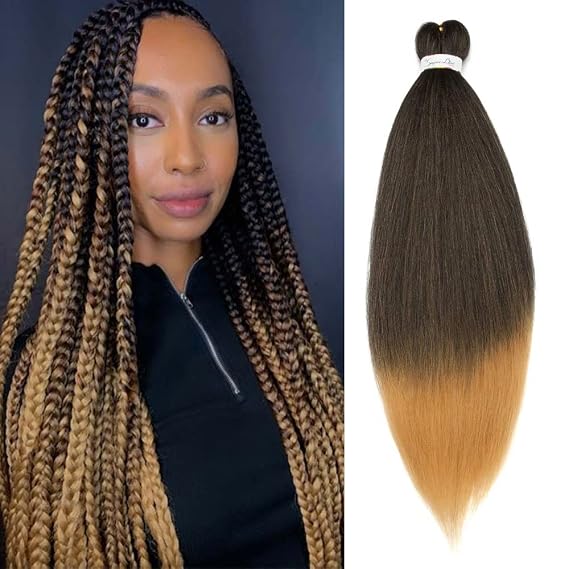 Easy Braid Crochet Hair Pre Stretched Braiding Hair Extensions Hot Water Setting Braiding Hair Yaki Texture Braids Professional Itch Free Synthetic Fiber 26In (4 Bundles,Black To Dark Blonde)