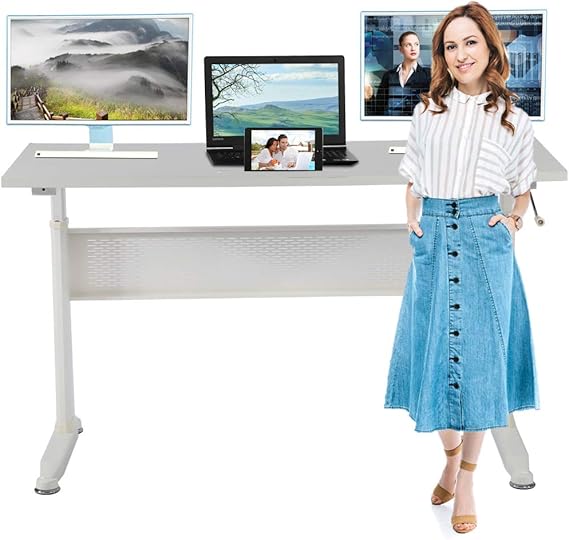 Standing Desk Converter Height Adjustable Desk Stand Up Desk 48 x 24 Inches Large Desktop Sit to Stand Desk with Sturdy Frame, Ergonomic Home Office Computer Workstation for Laptop Dual Monitor, White