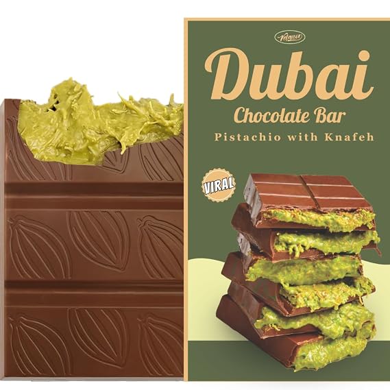 Dubai Chocolate Bar Pistachio, Premium Milk Chocolate 7oz, Pistachio Cream with Kataifi Shredded Phyllo Dough, Viral Dubai Knafeh Bar, Perfect Holiday Gift Candy