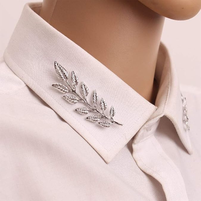 fashionable brosche and brooch with leaf motif silver colored jewelry for men and women (1 pair) free size silver rhinestones