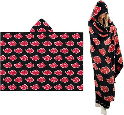 Naruto Anime Akatsuki Cloud Bedding Super Soft and Cozy Wearable Hooded Throw Blanket, 70 in x 50 in Official Licensed Product by Franco Collectibles