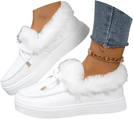 Boots For Women Winter Comfy Snow Boots Slip on Warm Comfortable Fur Lined Ankle Booties Thickening Walking Loafers Shoes