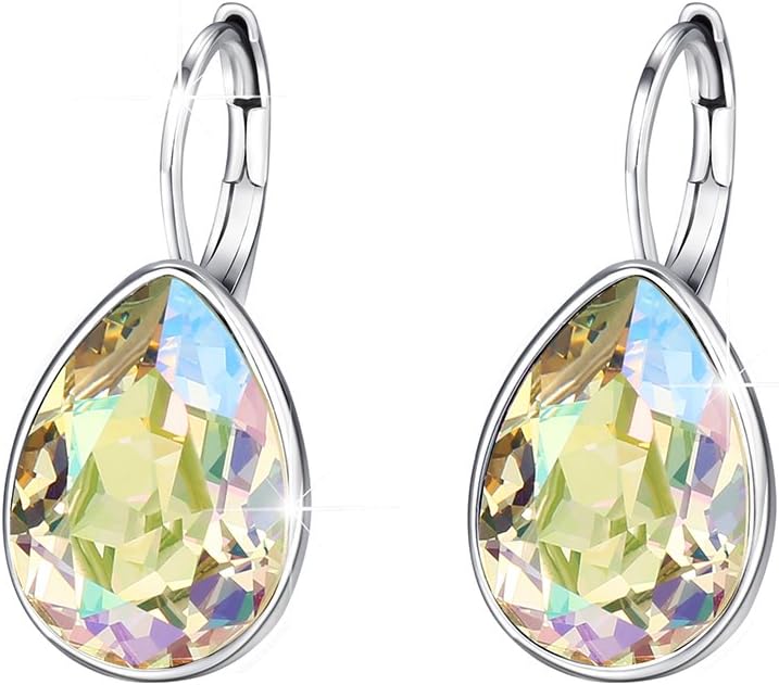 Xuping Jewelry Huggies Crystal Teardrop Earrings for Women Clear Crystals Leverback Silver Earring Fashion Party Jewelry Gifts