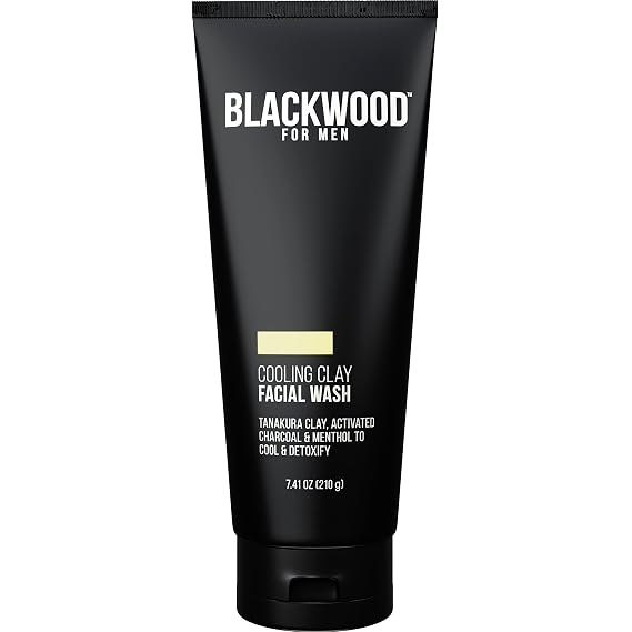 Blackwood For Men Cooling Clay Face Wash - Activated Charcoal, Menthol, Tanakura Clay Cleanser & Mask for Deep Cleansing & Acne Treatment - Sulfate Free, Paraben Free, Cruelty Free (7.41 oz)