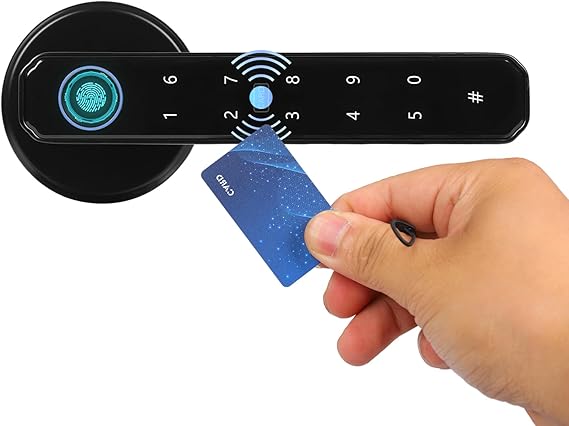 Smart Door Lock, 4-in-1 Electronic Fingerprint Door Lock with Fingerprint Keyboard Password IC Card Key, Digital Electronic Door Lever Locks for Home Office Apartment, Black