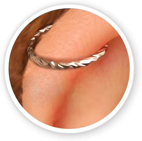Lugasis FINE JEWELRY Tiny Silver Helix Hoop - Hammered 8mm 925 Sterling Silver Cartilage Earring - Handmade Hypoallergenic Thin 20 Guage Silver Piercing Hoop