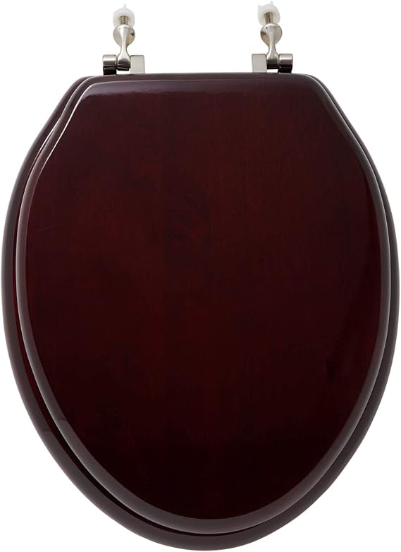 Signature Hardware 153869 Luxury Mahogany Oak Elongated Closed-Front Toilet Seat - Mahogany/Brushed Nickel