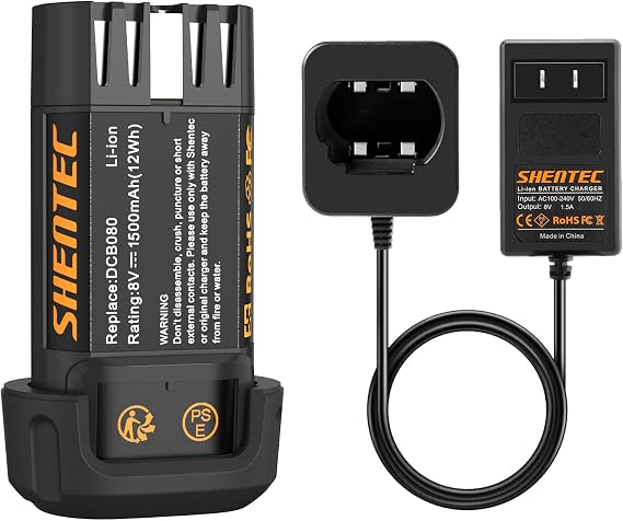 Shentec 1500mAh 8V Battery kit Compatible with DEWALT DCB080 | DCF680N1 DW4390 DCF680G2 DCF680N2, Li-ion Battery (1 Battery +Charger )