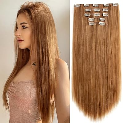 Blonde Brown Hair Extension Clip in Straight 22 Long Synthetic Invisible Extensions Black Fluffy and not tangled Clips on Hairpieces for Women 5PCS Curly Wavy 18 Red White Natural 5 Oz