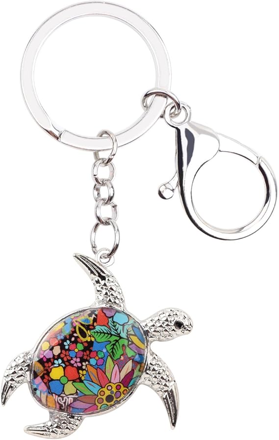 BONSNY Enamel Metal Turtle Key chains For Women Girls Gifts Car Purse bag Tortoise Pendant Charms