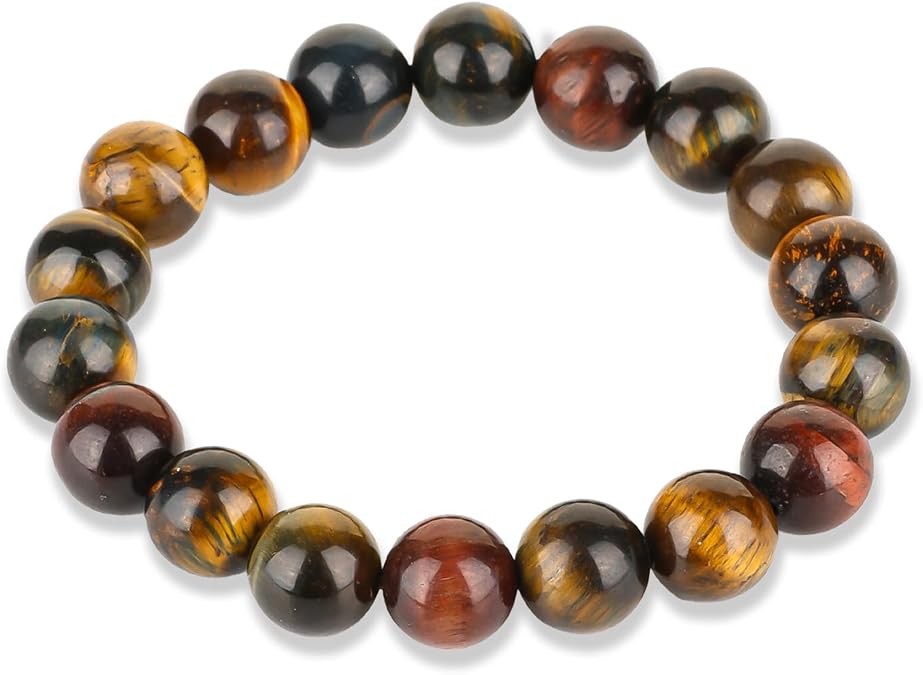 Beaded Bracelets Relax Anxiety Crystal Healing Tiger Eye Triple Protection Jewelry Bead Stone Gemstone Chakra Bracelet for Men Women