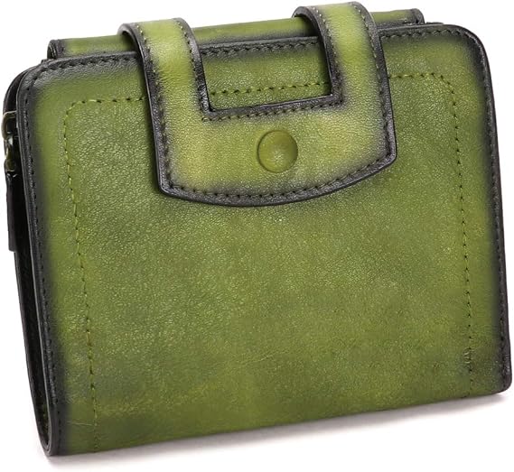 Genuine Leather Short Wallets for Women RFID Blocking Vintage Handmade Soft Purse Small Clutch Money Clip (Green)