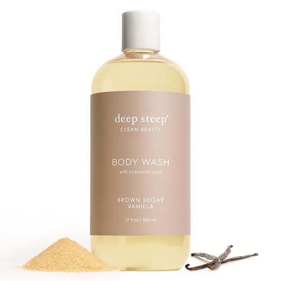 Deep Steep Brown Sugar Vanilla Body Wash, Hydrating Shower Gel with Hyaluronic Acid & Shea Butter for Sensitive Skin, Bodywash for Women & Men, 17 Fl Oz, 1-Pack