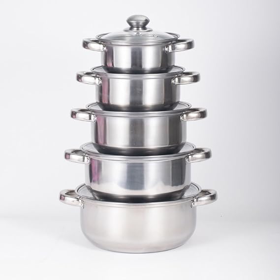 Stainless Steel Cookware Set, 10 Piece Saucepan Set with Lids, Stackable Cooking Pots for Induction Gas Electric and Ceramic Hobs