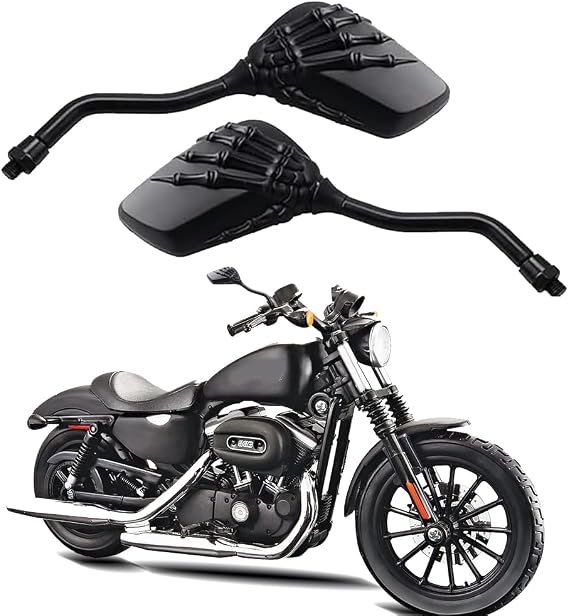 DREAMIZER Universal Motorcycle Black 8mm/10mm Skull Skeleton Hands Side Rear View Mirrors Compatible with Harley XL Softail Honda Yamaha Suzuki Kawasaki Old School