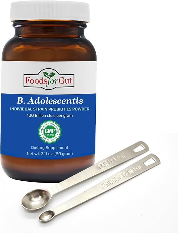 Foods For Gut Bifidobacterium Adolescentis Probiotic Powder 100 Billion cfu's | No Additives | Digestive & Immune Support | High Potency | B. Adolescentis | 60 Grams (2.11 Oz)