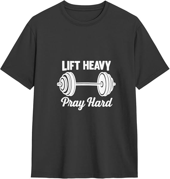 Classic Cotton Crew Neck T-Shirt Unisex Casual Tee Pray Hard Lift Harder Gym Shirt
