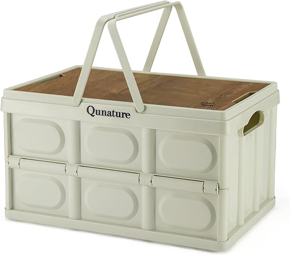 Collapsible Storage Bin with Lids 55L Camping Storage Box Foldable with Handle Plastic Organizing Stackable Storage Container for Outdoor Camping, Home, Fishing, Car RV, Office