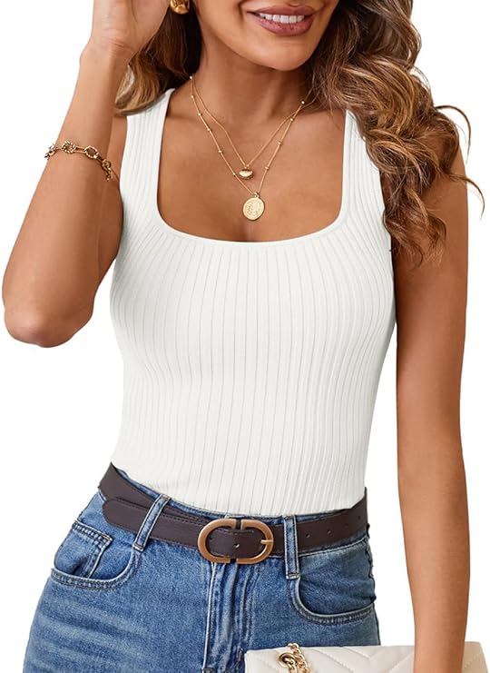 MEROKEETY Womens Summer Casual Ribbed Knit Square Neck Basic Tank Tops 2026 | Fitted, Sleeveless Sweater Top, Trendy Shirt, Versatile Clothes, Stretchable, Soft, Simple Outfit, Classy, Layering Blouse