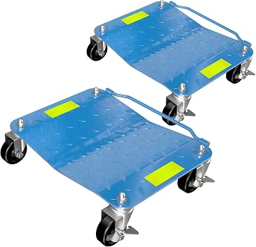 LARBANKE 3000 lbs Car Wheel Dolly, Wheel Dolly with Reflective Tape, Car Tire Skates Set of 2, Car Moving Dolly with 360 Rotational Wheel & Brakes,Heavy Duty Vehicle Dolly with Portable Handle,Blue