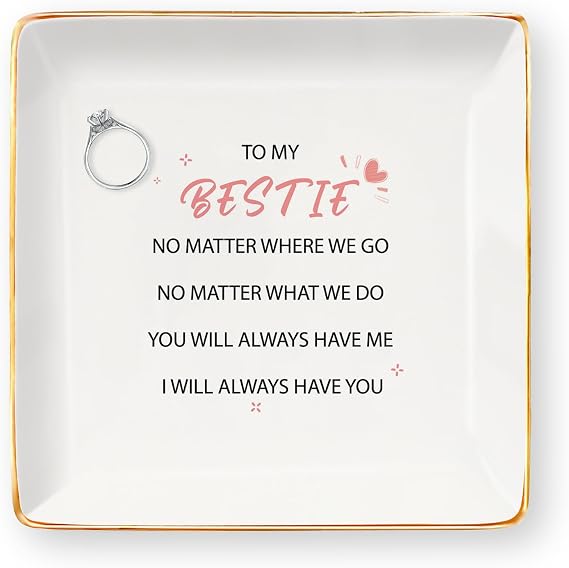 Bestie Gifts for Women Birthday Christmas Work Coworker Besties Thoughtful Gifts Valentines Day Gift Unique Bestfriend Galentines Friendship Best Friend Presents Bff Friendsmas Jewelry Dish Tray