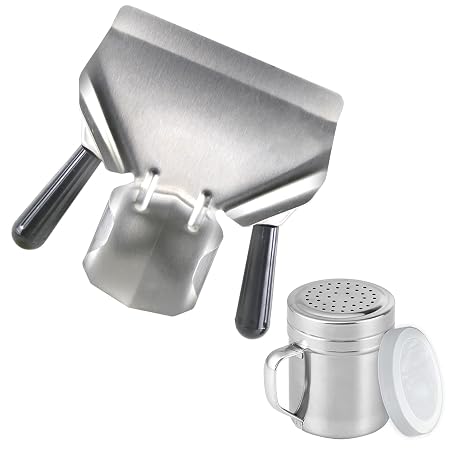CNQLIS Double Handle Popcorn Scoop and Salt Shaker, Stainless Steel, Silver, 1 Count