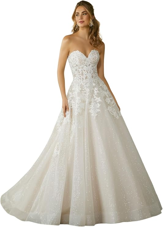 Yexinbridal Lace Tulle Wedding Dresses for Bride 2026 Boho A-Line Bridal Dresses for Women Off Shoulder V Neck Wedding Gowns