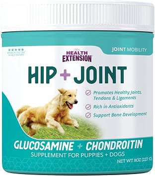 Health Extension Chondroitin with Glucosamine for Dogs, 8oz - Arthritis Pain Relief, Joint & Hip Supplement, Cheese Flavored Powder